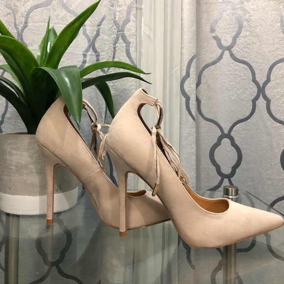 Nude Suede Heels - Picture 1 of 3